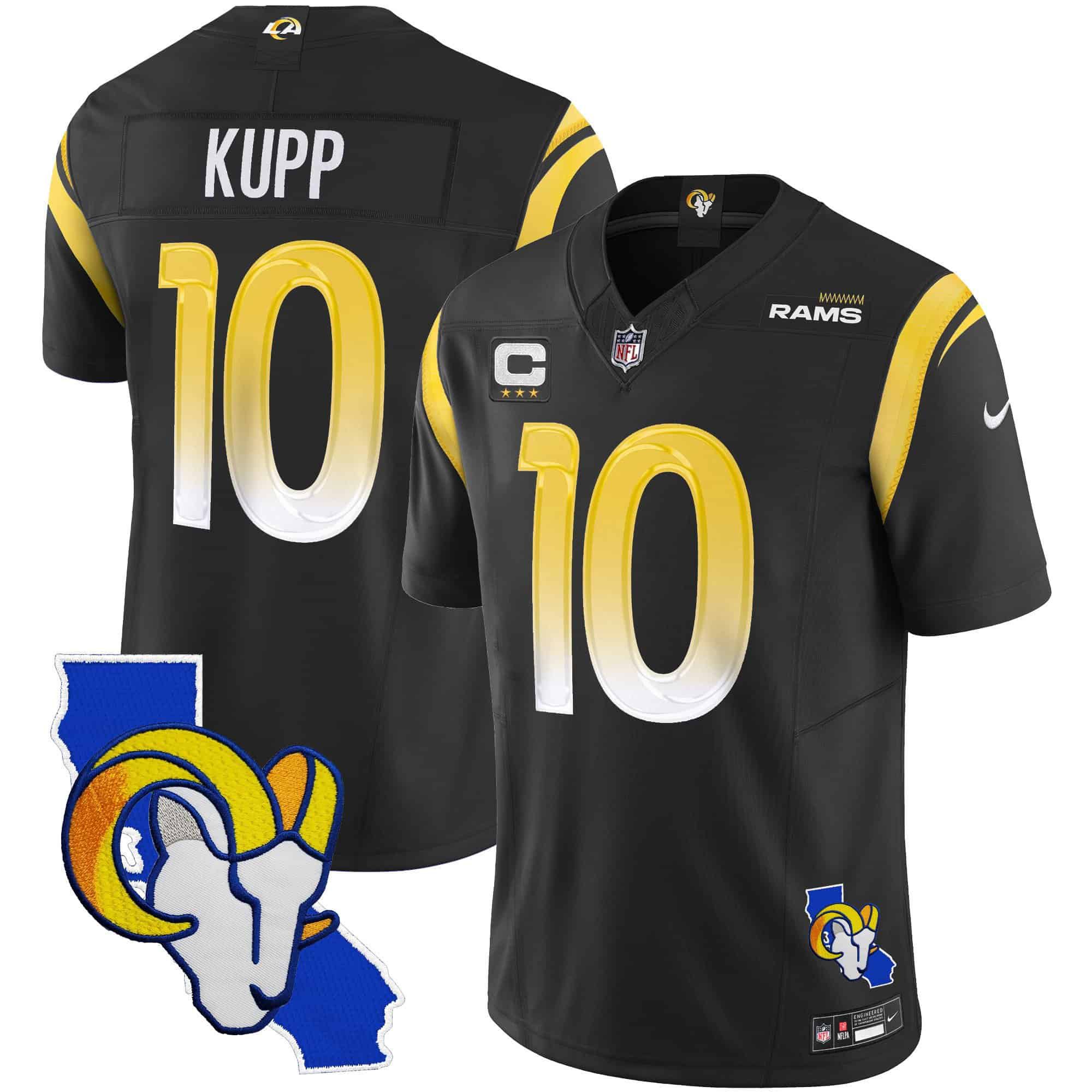 Men Los Angeles Rams #10 Kupp Black 2024 Nike California Patch Vapor Limited NFL Jersey style 1